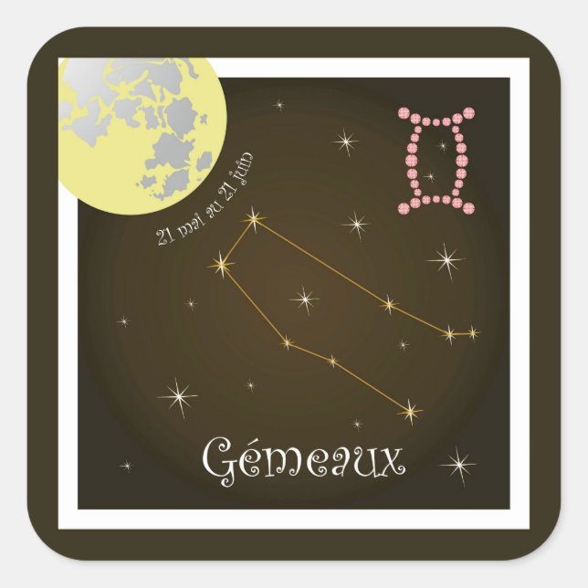 Adesivo Quadrado Gémeaux 21 mai au 21 juin Aufkleber (Frente)