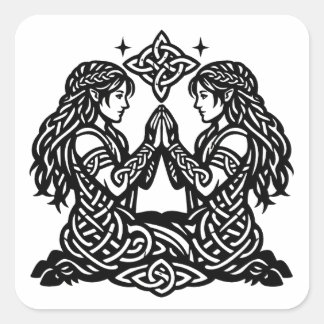 Adesivo Quadrado Gemini — Haunted Ink Zodiac Twins T‑Shirt