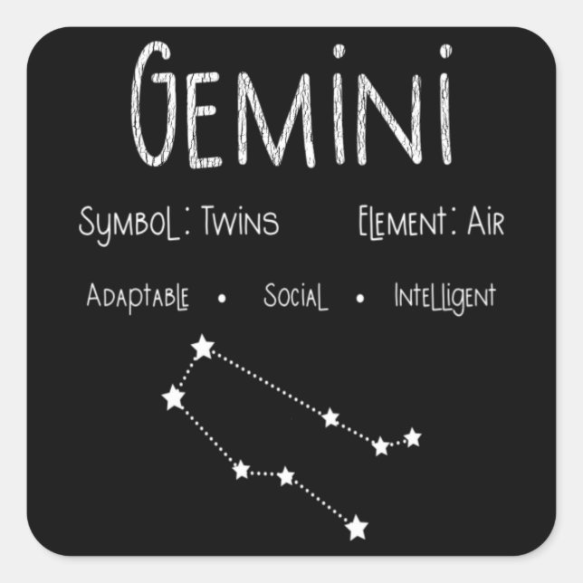 Adesivo Quadrado Gemini Horoscope Astrology Star Sinal de Astrologi (Frente)