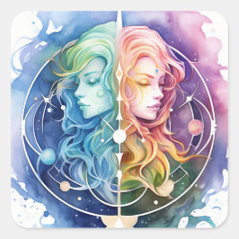 Adesivo Quadrado Gemini Horoscope Símbolo da Água Gêmea