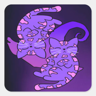 Adesivo Quadrado Gemini Retro Neon Kittens Roxo Personalizável