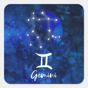 Adesivo Quadrado Gemini Zodiac Constelação Azul Galáxia Celestial