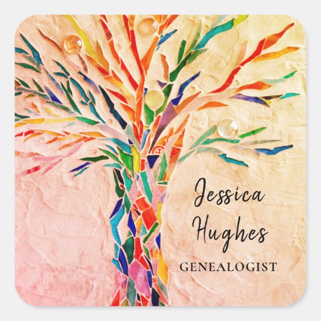 Adesivo Quadrado Genealogista - Beige da Árvore Familiar (Frente)