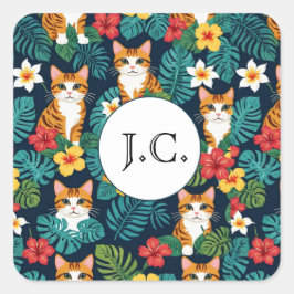 Adesivo Quadrado Gengibre tropical com estilo de camisa havaiana Ca