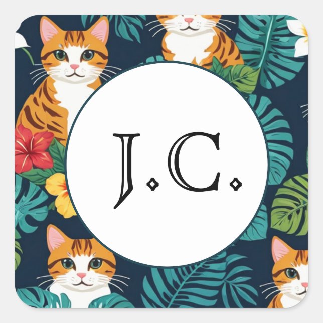 Adesivo Quadrado Gengibre tropical com estilo de camisa havaiana Ca (Frente)