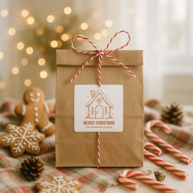 Adesivo Quadrado Gengibre Whimsic Casa Feliz Natal (Criador carregado)