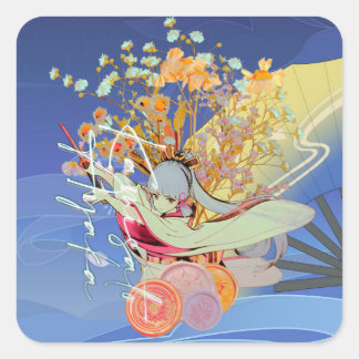 Adesivo Quadrado Genshin Impact Kamisato Ayaka Flores Desenho Anime