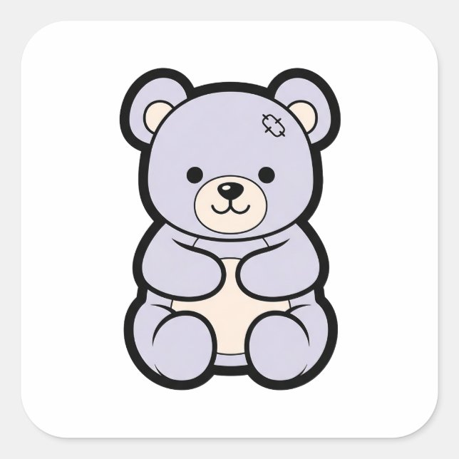 Adesivo Quadrado Gentle Bear – Cute Kawaii Animal Illustration (Frente)
