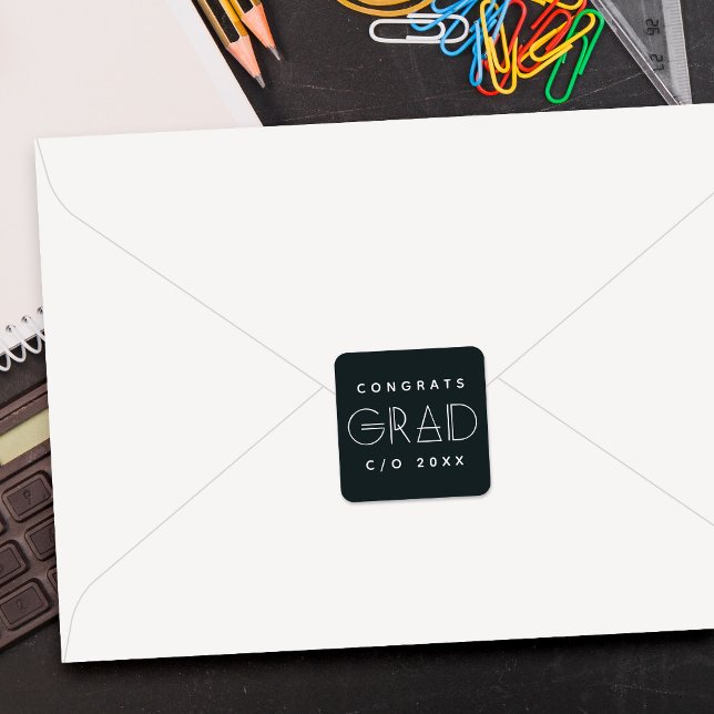 Adesivo Quadrado Geo Grad Modern Typography Graduation Sticker (Criador carregado)