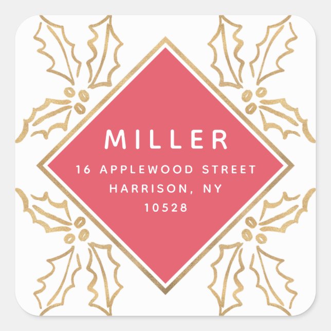 Adesivo Quadrado Geo Mão Desenhada Hollies Dourados Endereço de dev (Frente)