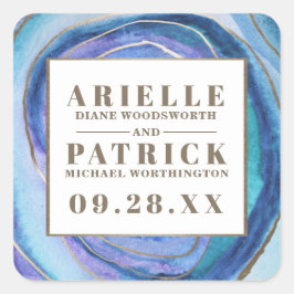 Adesivo Quadrado Geode Agate Gemstone Casamento Favor Stickers