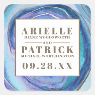 Adesivo Quadrado Geode Agate Gemstone Casamento Favor Stickers
