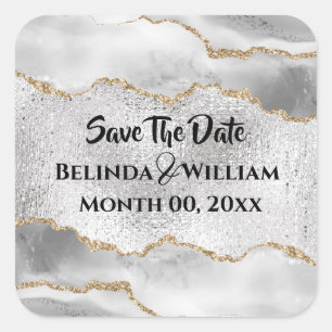 Adesivo Quadrado Geode faux prata gold white agate aquarela