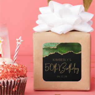 Adesivo Quadrado Geodo de Agate Chic Verde Dourada 50ª Festa de an