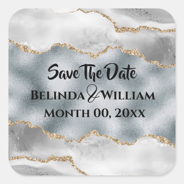 Adesivo Quadrado Geodo falso prata dourado água-marinha branco agua (Frente)