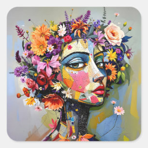 Adesivo Quadrado "Geometria Floral" - Retrato Botânico