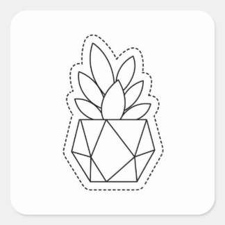 Adesivo Quadrado Geometric Succulent Plant in Pot Line Art Sticker