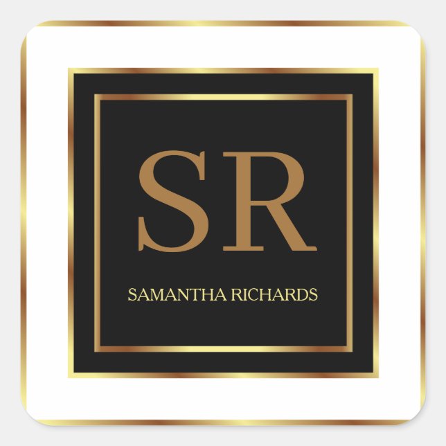 Adesivo Quadrado Geométrico Dourado, Branco E Branco (Frente)