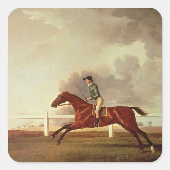 Adesivo Quadrado George Stubbs | Bay Malton com John Singleton Up, (Frente)