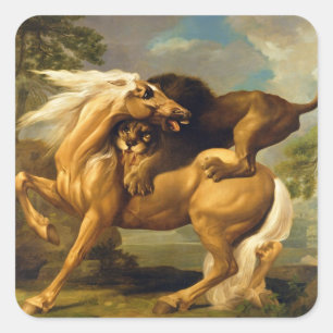 Adesivo Quadrado George Stubbs um leão que ataca um cavalo,