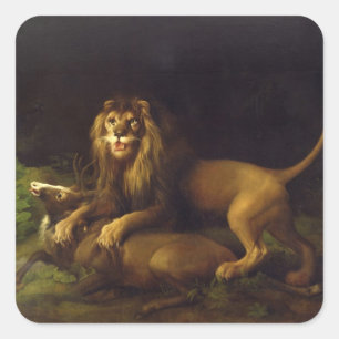 Adesivo Quadrado George Stubbs um leão que ataca um veado, c.176