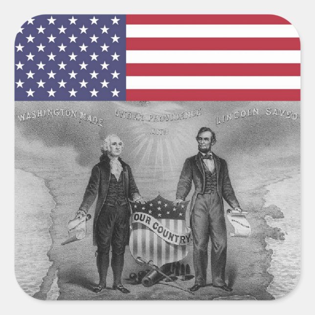 Adesivo Quadrado George Washington Abraham Lincoln American Flag (Frente)