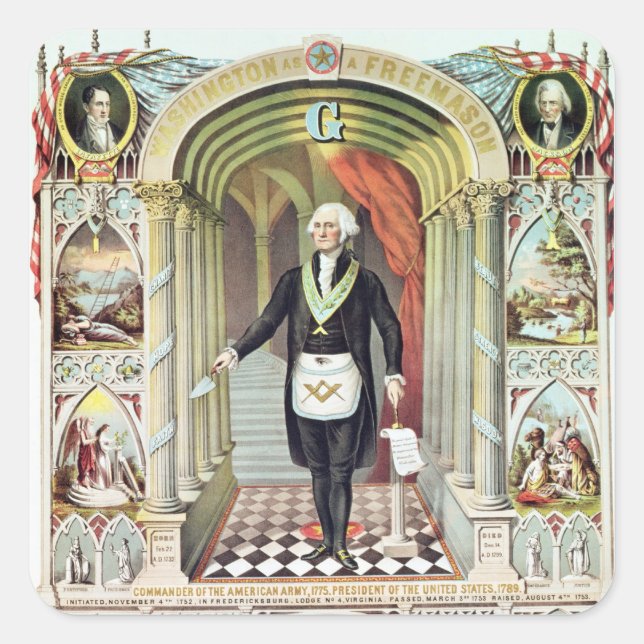 Adesivo Quadrado George Washington como Freemason (Frente)