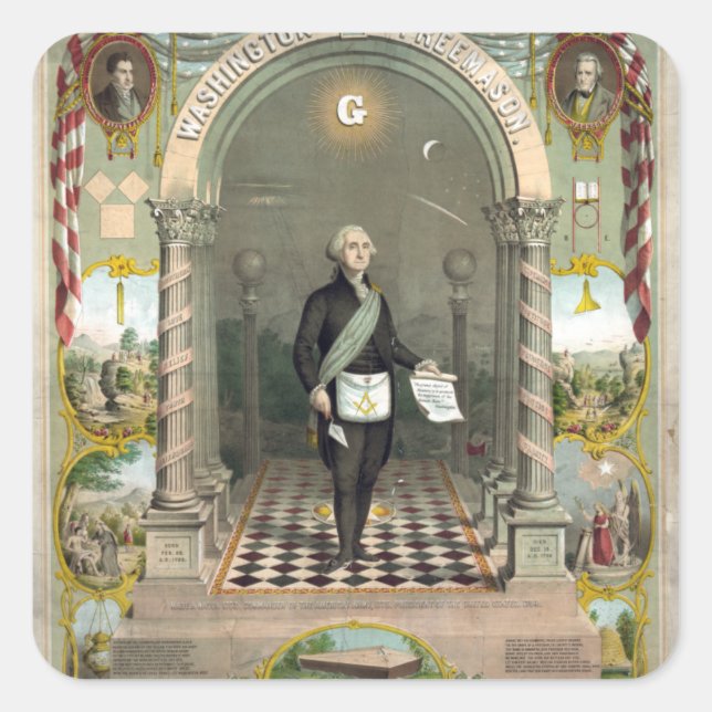 Adesivo Quadrado George Washington como Freemason (Frente)