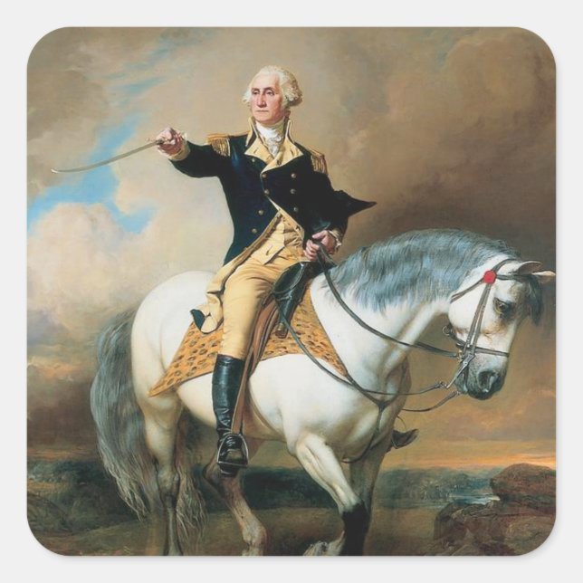 Adesivo Quadrado George Washington Levando A Salute Em Trenton (Frente)