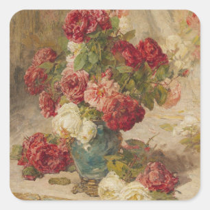 Adesivo Quadrado Georges Jeannin - Uma Vida Estática com Rosas em u