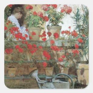 Adesivo Quadrado Geranianos por Childe Hassam, Impressionismo de Vi