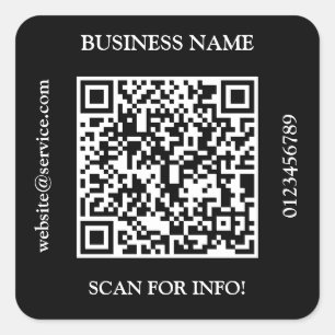 Adesivo Quadrado Gerar Código QR Nome do Negócio Site Promo Preto
