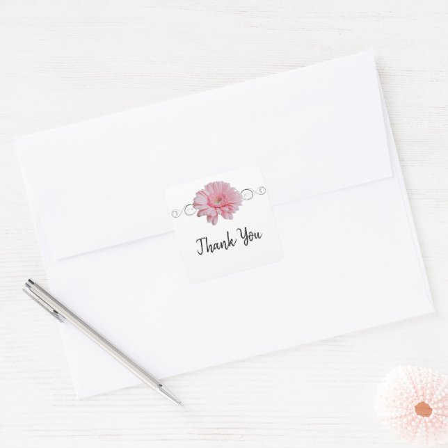 Adesivo Quadrado Gerber Daisy Rosa Obrigado Sticker (Envelope)