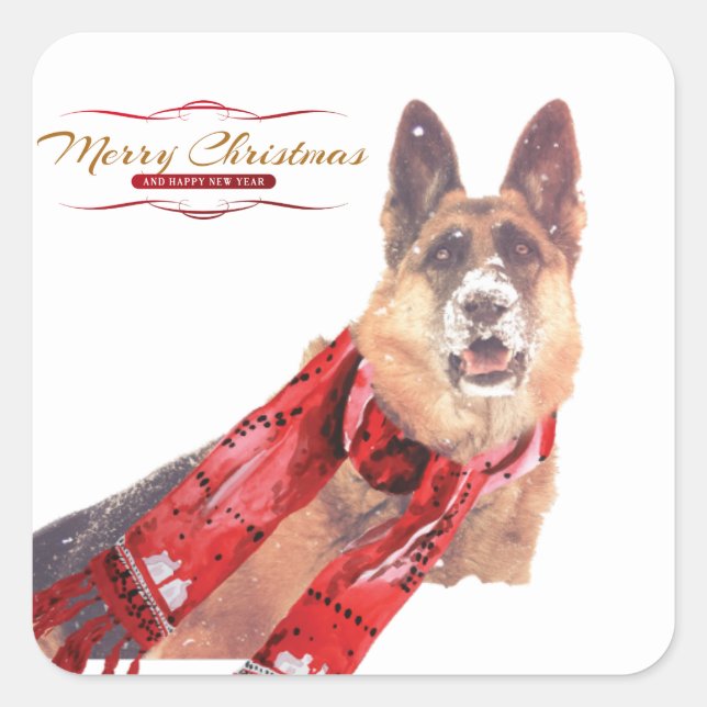 Adesivo Quadrado German shepherd com o Scarf de Férias (Frente)