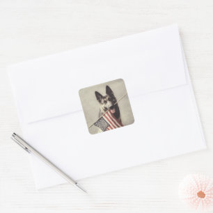 Adesivo Quadrado German shepherd com Sinalizador dos EUA