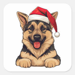 Adesivo Quadrado German shepherd de Natal Festivo