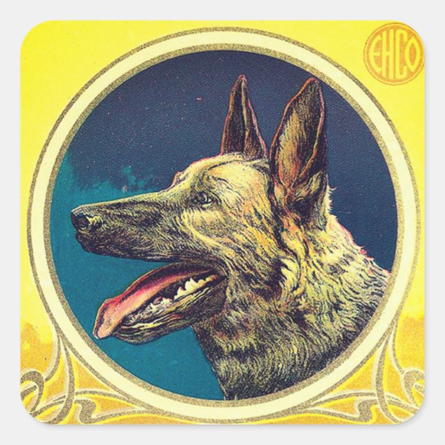 ADESIVO QUADRADO GERMAN SHEPHERD DE RETRATAÇÕES DO CACHORRO MINIATU (Frente)