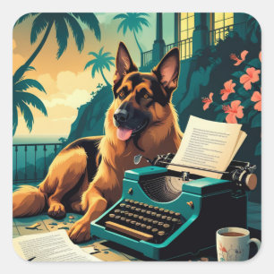 Adesivo Quadrado German shepherd Dog gentleman vintage