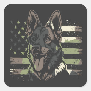 Adesivo Quadrado German shepherd Dog USA American Flag 4 De Julho