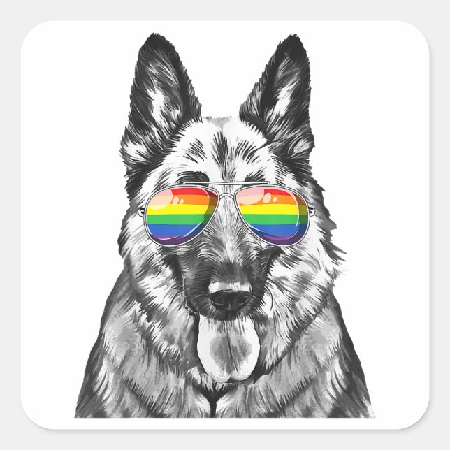 Adesivo Quadrado German shepherd Engraçado Orgulho gay Sinalizador  (Frente)