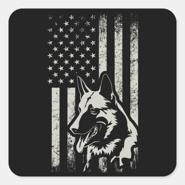 Adesivo Quadrado German shepherd EUA Flag American Patriot Gift (Frente)