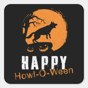 Adesivo Quadrado German shepherd Feliz Howl-O-Ween Vintage Engraça