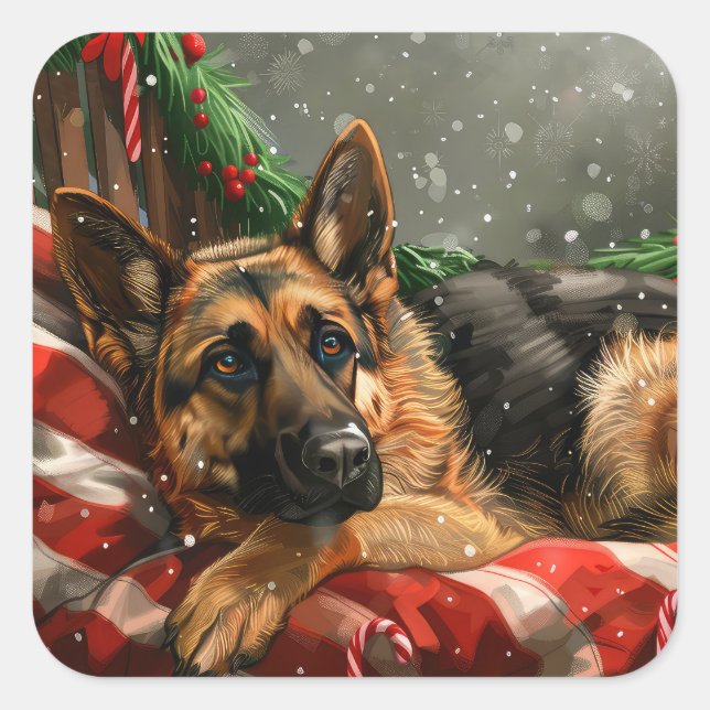 Adesivo Quadrado German shepherd Natal Festivo (Frente)