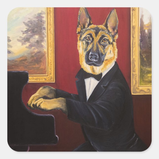 Adesivo Quadrado German shepherd | Piano Waltz (Frente)