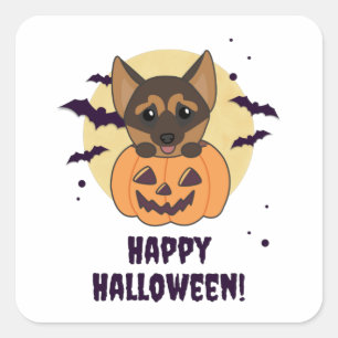 Adesivo Quadrado German shepherd Pumpkin Cães Feliz Praça das Bruxa