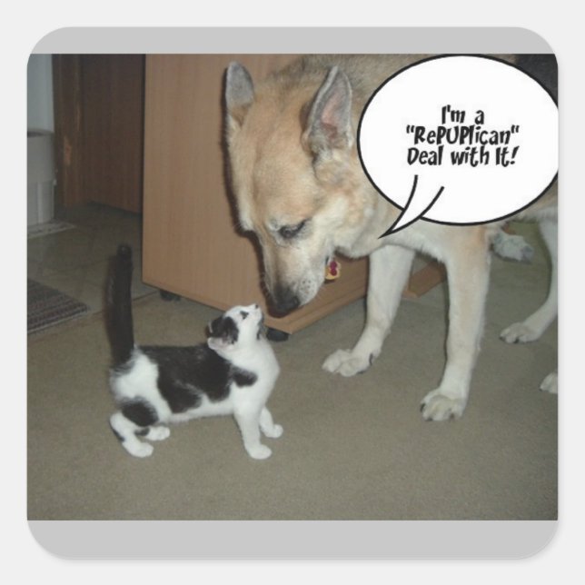 Adesivo Quadrado German shepherd que eu seja um RePUPlican lidando  (Frente)