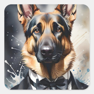 Adesivo Quadrado German shepherd Tuxedo Black Tie
