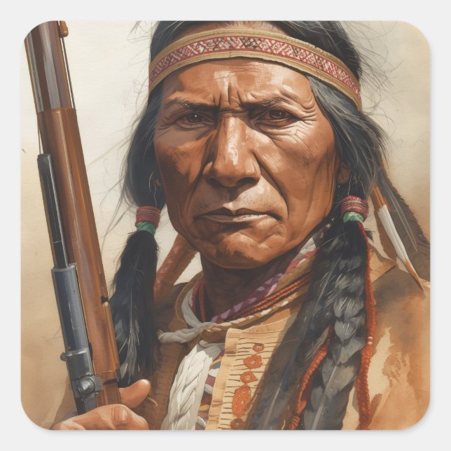 Adesivo Quadrado Geronimo Indian Chief Warrior Portrait (Frente)