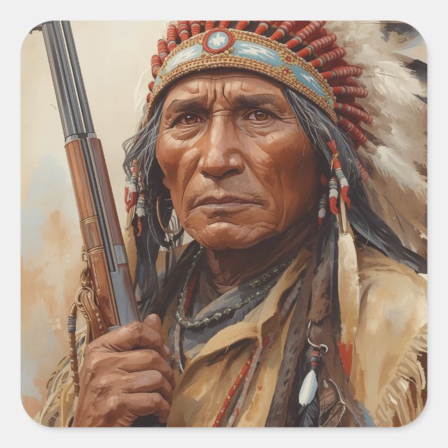 Adesivo Quadrado Geronimo Indian Chief Warrior Portrait (Frente)