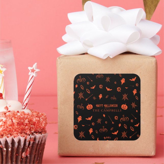 Adesivo Quadrado Ghost Black Orange Halloween Bonito Spooky (Festa)